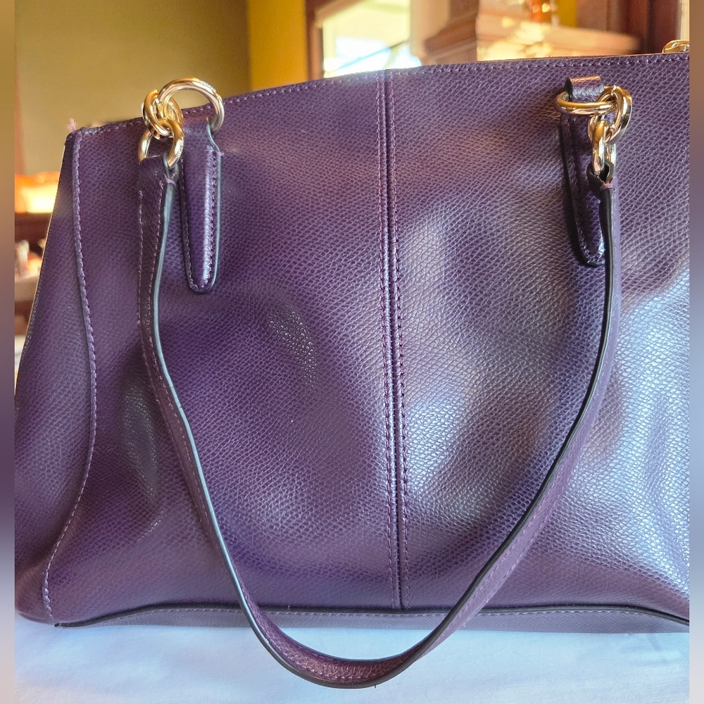 Coach Dark Purple Leather Shoulder Bag - Picture 2 of 12